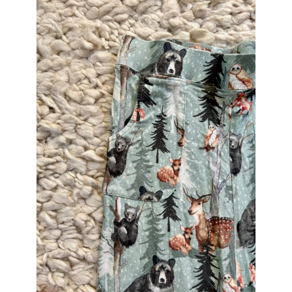 Boys Tiny Roots Bamboo Pajama Bottoms 10 Green Brown Forest Animals
